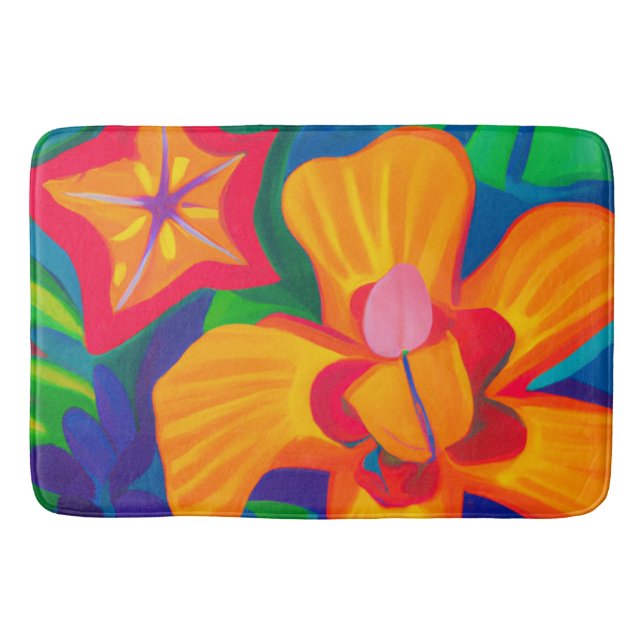 Alfombrilla De Baño Flor tropical grande naranja Bath Mat (Anverso)