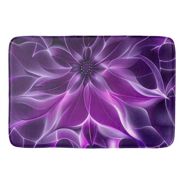 Alfombrilla De Baño Flor violeta profunda fractal hipnótica (Anverso)