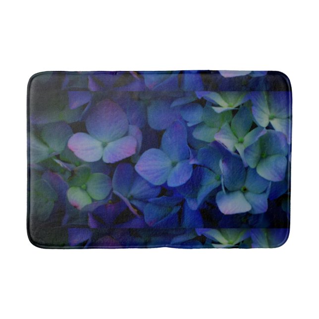 Alfombrilla De Baño Flor violeta púrpura rosa azul horangeas floral (Anverso)