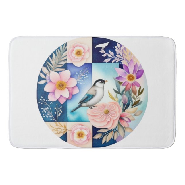 Alfombrilla De Baño Flor y Pájaro  (Anverso)