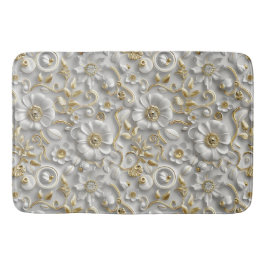 Alfombrilla De Baño Flora de Flora 3D decorativa de oro blanco