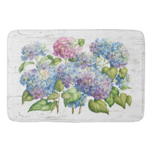 Alfombrilla De Baño Floraciones del Hydrangea con madera
