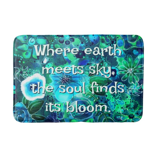 Alfombrilla De Baño Floral abstracto azul teal verde personalizado (Anverso)