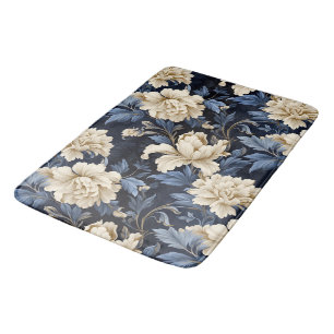 Alfombrilla De Baño Floral azul crema moderna