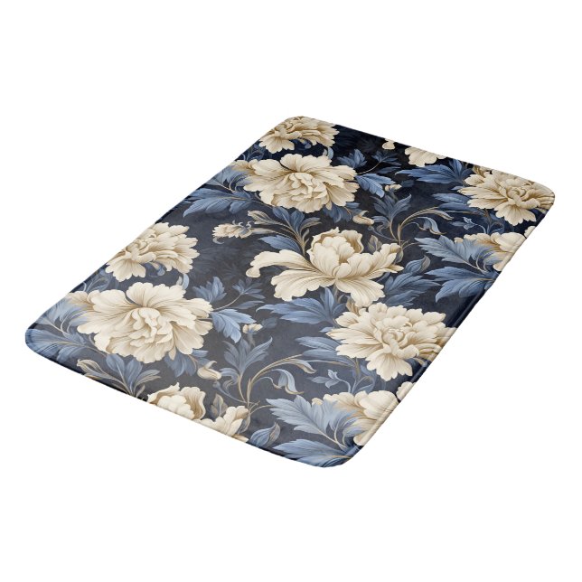 Alfombrilla De Baño Floral azul crema moderna (Angular)