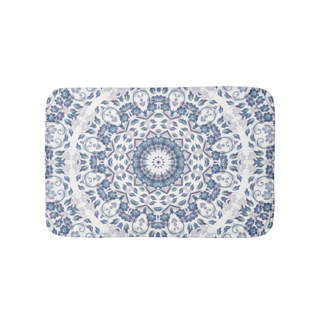 Alfombrilla De Baño Floral azul grisáceo Mandala (Anverso)
