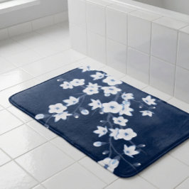 Alfombrilla De Baño Floral Azul Marino Blanco