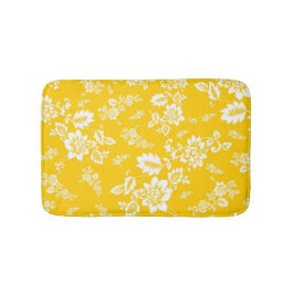 Alfombrilla De Baño Floral Blanco sobre Fondo Amarillo de Primavera