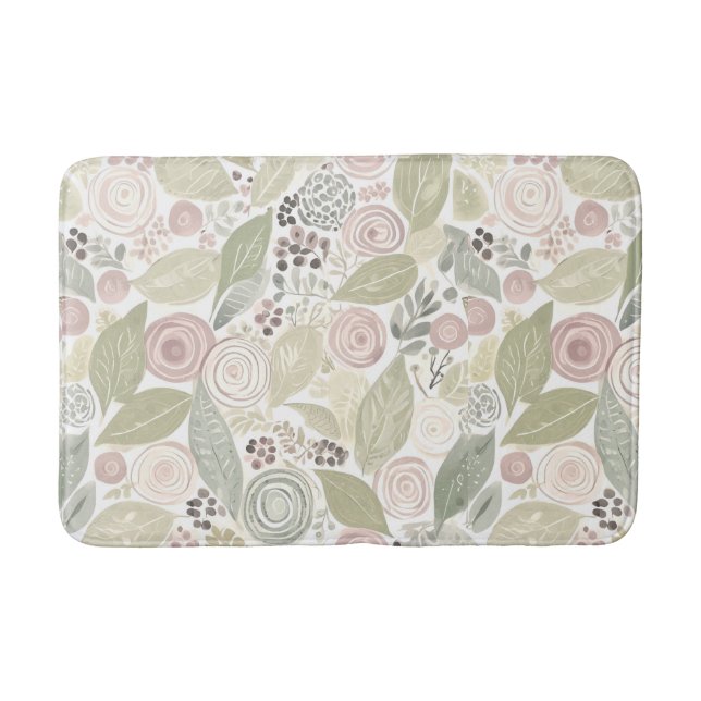 Alfombrilla De Baño Floral caprichosa, salvia, rosa, taupe baño Mat (Anverso)
