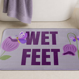 Alfombrilla De Baño Floral Cuadrado Morado a Rayas Pastel