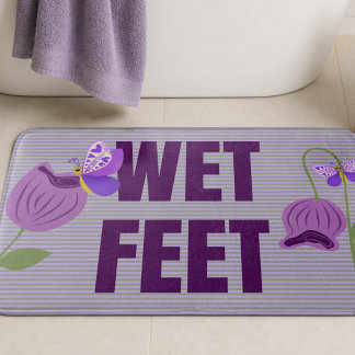 Alfombrilla De Baño Floral Cuadrado Morado a Rayas Pastel