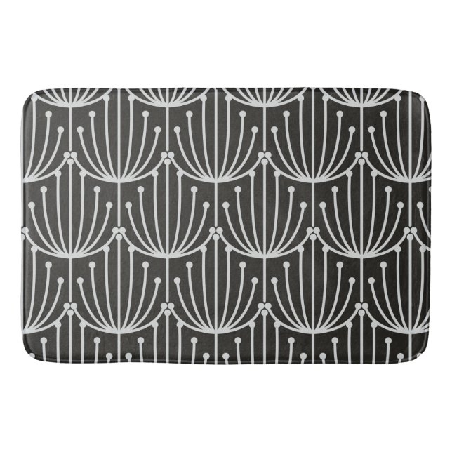 Alfombrilla De Baño Floral de abstracto de cosecha en blanco y negro (Anverso)