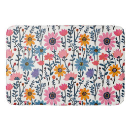 Alfombrilla De Baño Floral de arte folclórico colorido y caprichoso