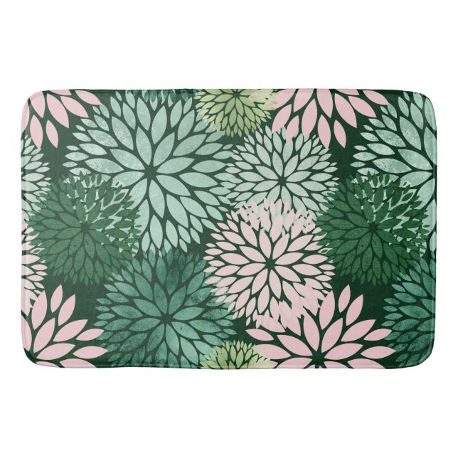 Alfombrilla De Baño Floral de Dahlia verde rosada moderna (Anverso)
