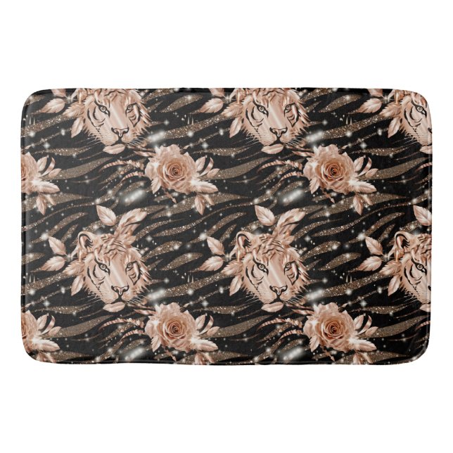 Alfombrilla De Baño Floral de tigre de oro Rosa negro (Anverso)