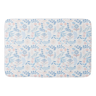 Alfombrilla De Baño Floral design boho block print blue pink girly