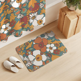 Alfombrilla De Baño Floral Doodles Teal Sage Terracotta Orange
