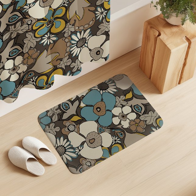 Alfombrilla De Baño Floral Doodles Turkish Blue Umber Brown Mustard  (Subido por el creador)