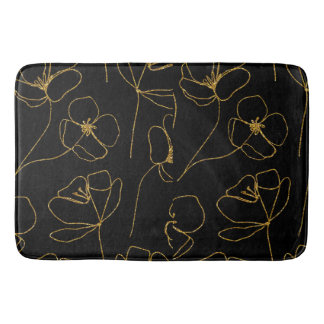 Alfombrilla De Baño Floral elegante de color negro y oro