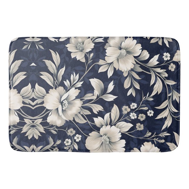 Alfombrilla De Baño Floral en azul (Anverso)