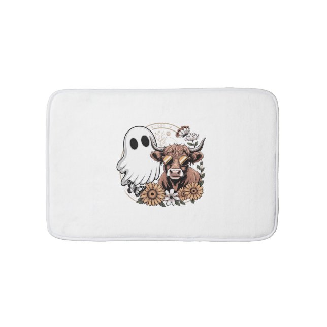 Alfombrilla De Baño Floral Fall Highland Cow Ghost (Anverso)