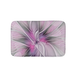 Alfombrilla De Baño Floral Fractal Modern Abstract Flower Pink Gray