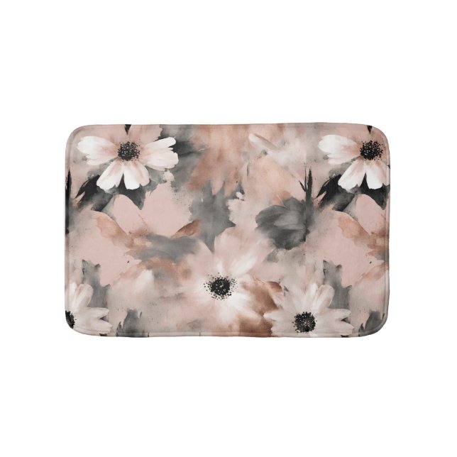 Alfombrilla De Baño Floral gris rosa moderno blush  (Anverso)