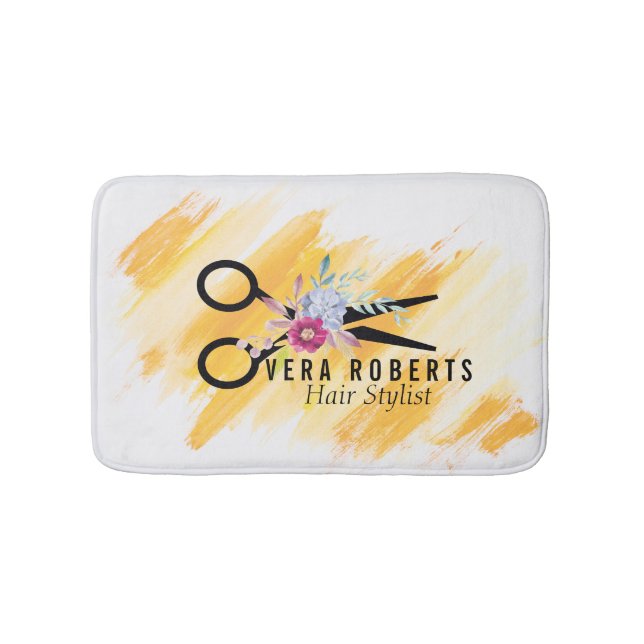 Alfombrilla De Baño Floral Hair Stylist Gold Scissor & Beauty Salon (Anverso)
