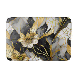 Alfombrilla De Baño Floral Japonés Negro Oro