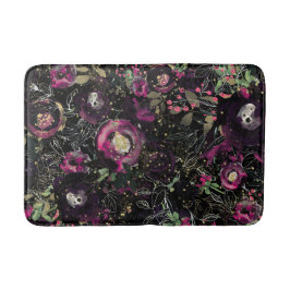 Alfombrilla De Baño Floral Moderno de Ciruela de Frambuesa Oscura y Br