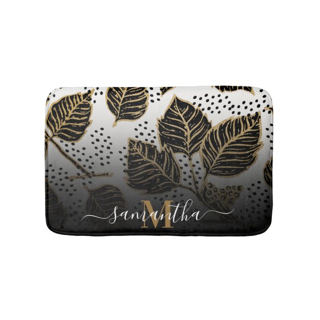 Alfombrilla De Baño Floral negra y dorada (Anverso)