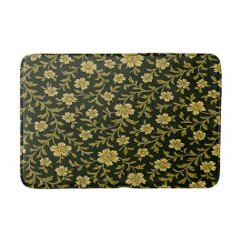 Alfombrilla De Baño Floral Negro y Dorado