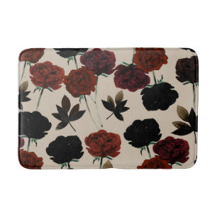 Alfombrilla De Baño Floral oscuro negrita rojo y beige negro botánico
