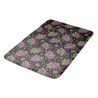 Alfombrilla De Baño Floral Pattern Lilac Pink Green Black