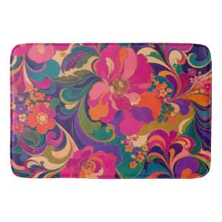 Alfombrilla De Baño Floral psicodélico de lujo de tono joya de los 60