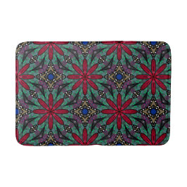 Alfombrilla De Baño Floral Rojo Con Verde y Azul