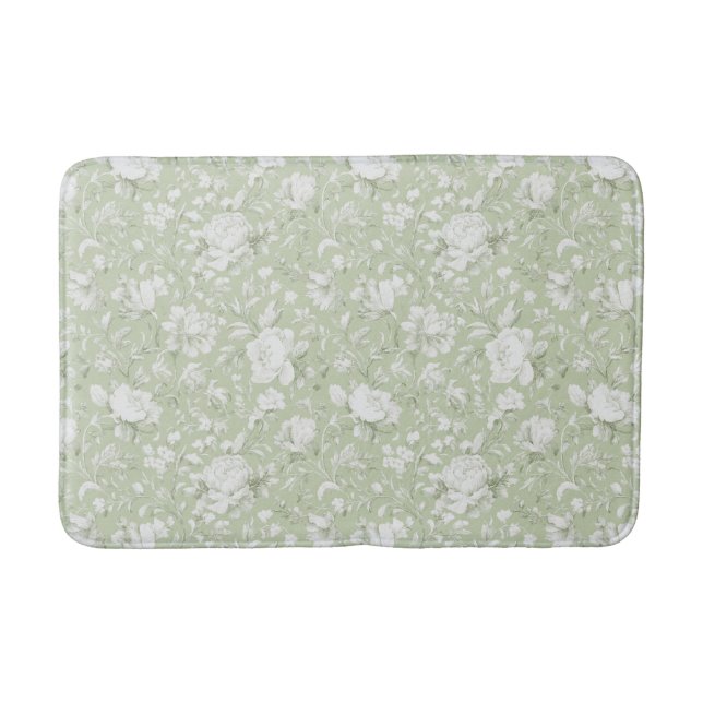 Alfombrilla De Baño Floral Romántico Blanco Verde   (Anverso)