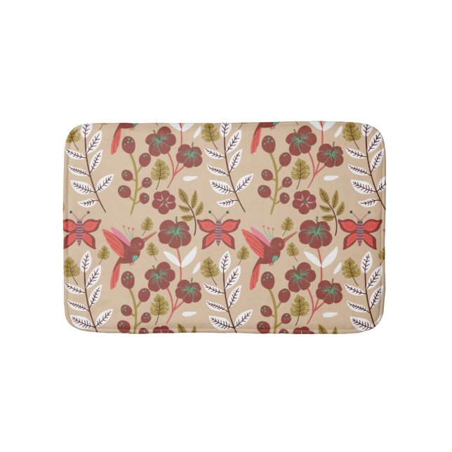 Alfombrilla De Baño Floral seamless pattern flowers, birds, butterfly (Anverso)