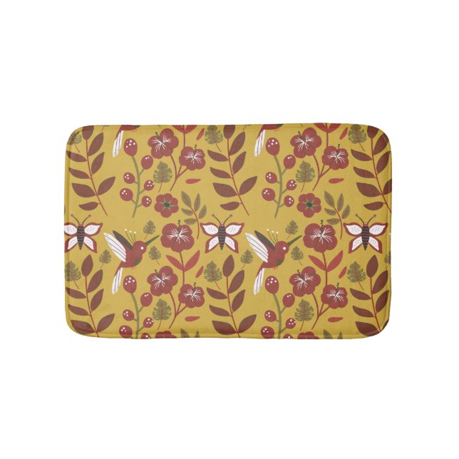 Alfombrilla De Baño Floral seamless pattern flowers, butterfly, red (Anverso)