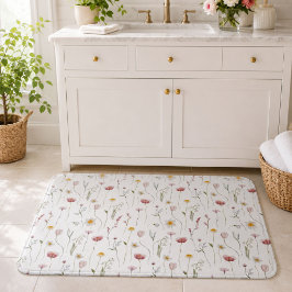 Alfombrilla De Baño Floral silvestre de acuarela rosa polvoriento