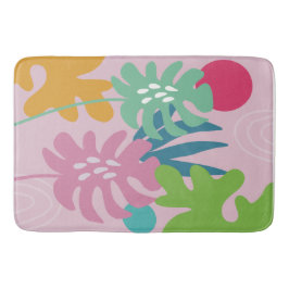 Alfombrilla De Baño Floral tropical abstracto simple moderno rosa