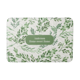 Alfombrilla De Baño Floral Watercolor Plants, White and Green Family