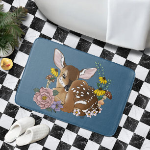 Alfombrilla De Baño Florecillas Silvestres Cervatillo Azul Bebé Ciervo