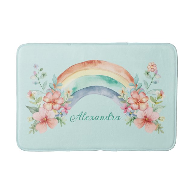 Alfombrilla De Baño Flores acuáticas y arcoiris de bonito (Anverso)