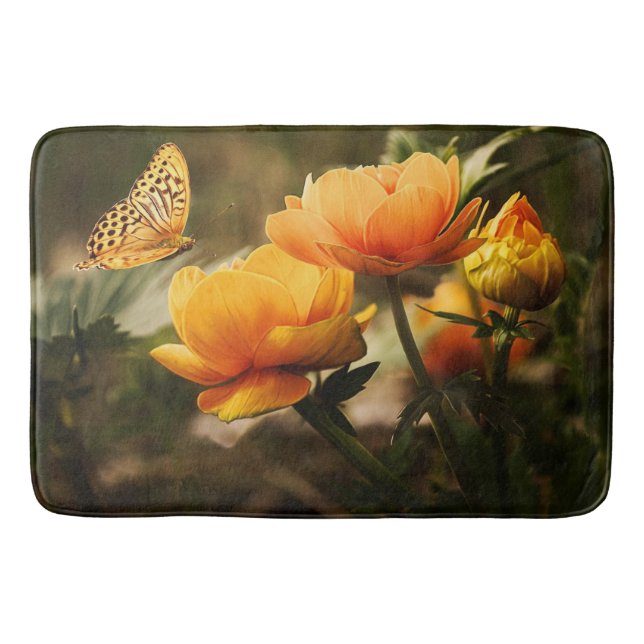 Alfombrilla De Baño Flores amarillas profundas brillantes con mariposa (Anverso)