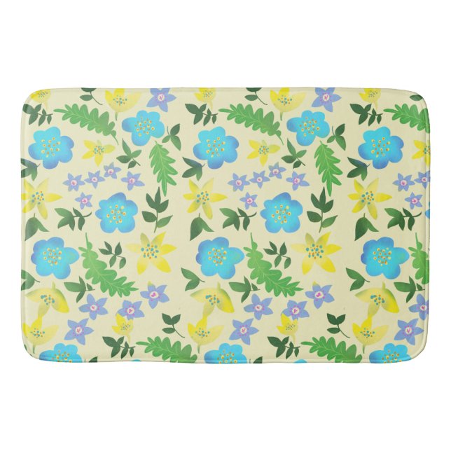Alfombrilla De Baño Flores amarillas y azules (Anverso)