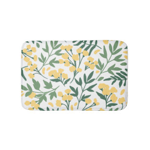 Alfombrilla De Baño Flores amarillas y hojas minimalistas