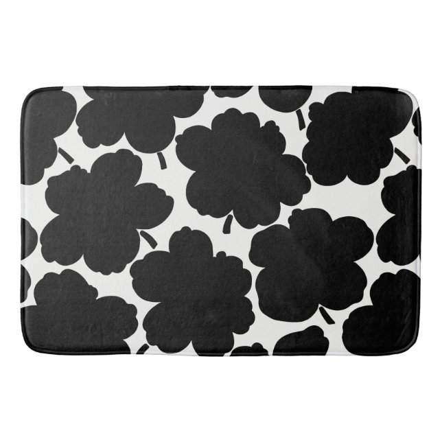 Alfombrilla De Baño Flores audaces Monocromo Negro y Blanco (Anverso)