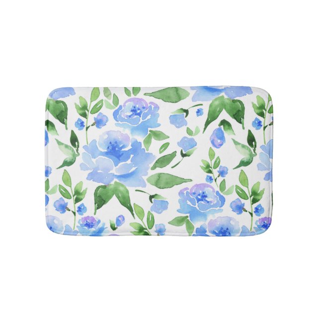 Alfombrilla De Baño Flores azul acuáticas (Anverso)