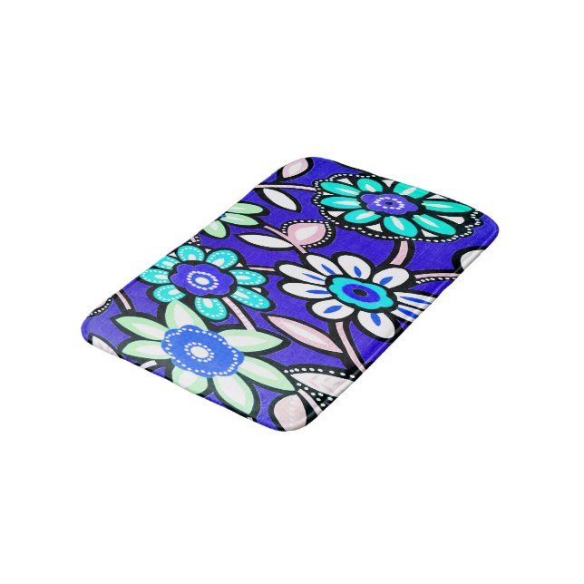 Alfombrilla De Baño Flores azul Funky Retro (Angular)